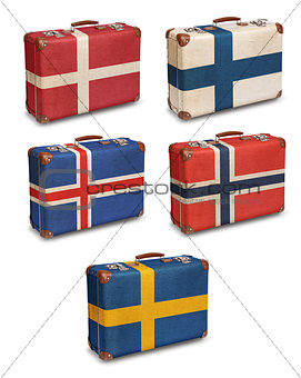 Vintage suitcases with Scandinavian flags