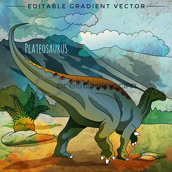 Dinosaur in the habitat. Vector Illustration Of Plateosaur