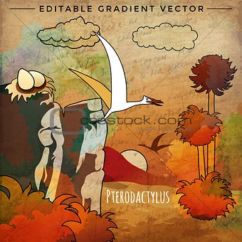 Dinosaur in the habitat. Vector Illustration Of Pterodactyl