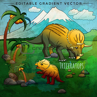 Dinosaur in the habitat. Vector Illustration Of Triceratops