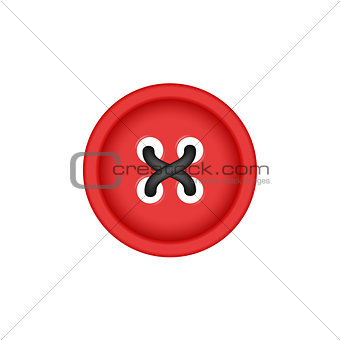Sewing button in red design with sewing thread