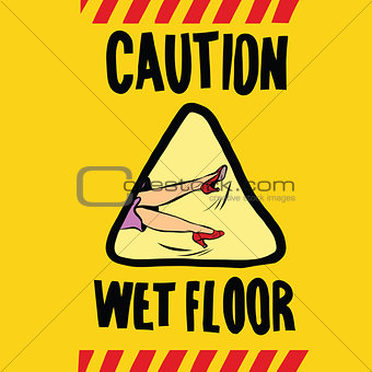 caution wet floor female feet