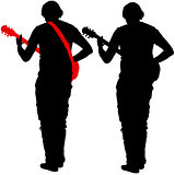Silhouette musician plays the guitar. Vector illustration