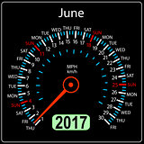 year 2017 calendar speedometer car in vector. June