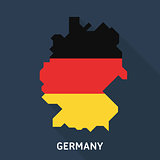 Map and flag of Germany isolated on blue background with long shadow