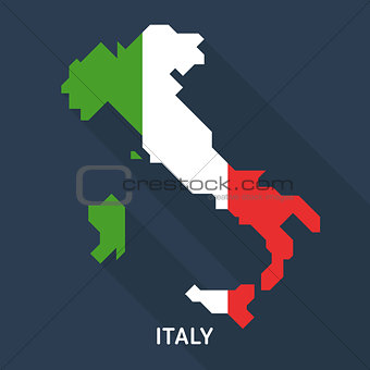 Italy map and flag isolated on blue background.