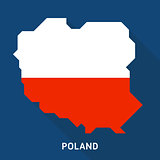 long shadow map and flag of Poland isolated on dark blue background