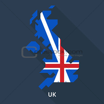 map and flag of united kingdom on blue background