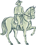 Cavalry Officer Riding Horse Etching