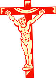 Jesus Christ On Cross Woodcut