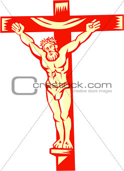 Jesus Christ On Cross Woodcut