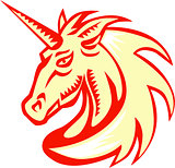 Unicorn Horse Head Side Woodcut