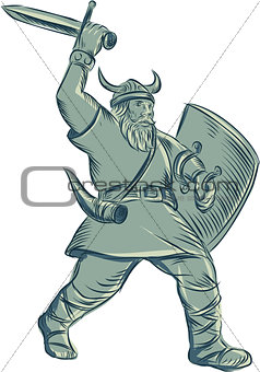 Viking Warrior Striking Sword Etching