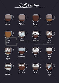 The coffee menu infographics in paper cut style.