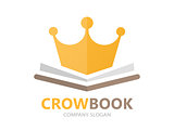 Vector book and crown logo concept