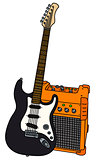 Black electric guitar and the combo