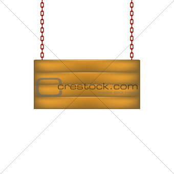 Wooden sign board hanging on chain in red design