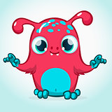 Cute cartoon monster. Halloween vector pink monster tentacles
