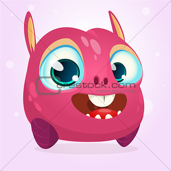 Cute cartoon monster. Halloween vector pink monster with