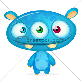 Cute cartoon monster alien. Halloween vector blue alien with three eyes