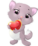 Beautiful gray kitten with heart