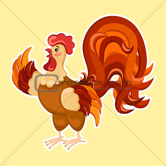 Cute cartoon rooster vector illustration. Rooster isolated on background. New Year Cock.