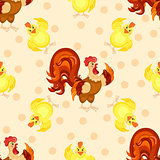 Cock cartoon pattern. Funny rooster pattern.