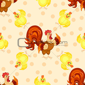 Cock cartoon pattern. Funny rooster pattern.