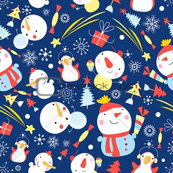 Bright Christmas pattern of snowmen