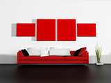 red sofa in modern interior