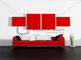 red sofa in modern interior
