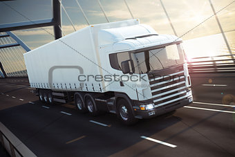 Truck on a sea bridge 3D Rendering