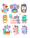 Stylized Funky Animals Birthday Celebration Sticker Set