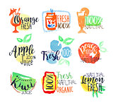 Fresh Fruit Juice Promo Signs Colorful Set