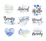 Natural Beauty Cosmetics Promo Signs Colorful Set