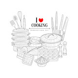 Love For Cooking Hand Drawn Realistic Sketch