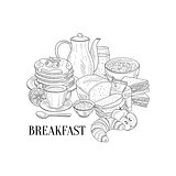 Breakfast Traditional Food And Drink Hand Drawn Realistic Sketch