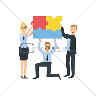 Managers Holding Connected Pieces Of Puzzle Teamwork Illustration