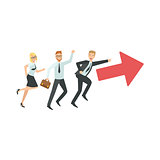 Managers Running In Pointed Direction Teamwork Illustration