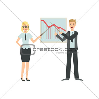 Managers Showing Chart With Fall In Sales Teamwork Illustration