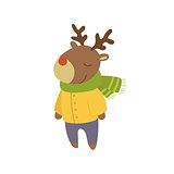 Boy Deer In Yellow Warm Coat Childish Illustration