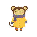 Girl Monkey In Yellow Warm Coat Childish Illustration