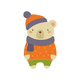 White Bear In Polka-dotted Sweater Childish Illustration