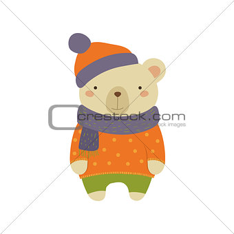 White Bear In Polka-dotted Sweater Childish Illustration