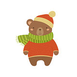 Brown Bear In Red Sweater Childish Illustration