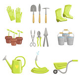 Gardening Equipment Set Of Icons