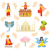 Yoga, Taj Mahal And Other Indian Cultural Symbol Drawings