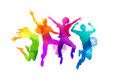 Watercolour Jumping Group of Friends Vector