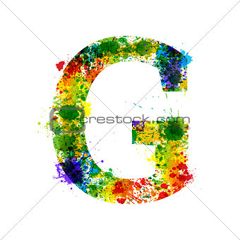 Color Paint Splashes. Gradient Vector Font. Watercolor Designer Decoration Alphabet. Ink Symbols Isolated on a White Background. Letter G