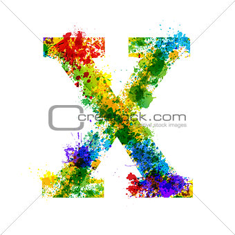 Color Paint Splashes. Gradient Vector Font. Watercolor Designer Decoration Alphabet. Ink Symbols Isolated on a White Background. Letter X